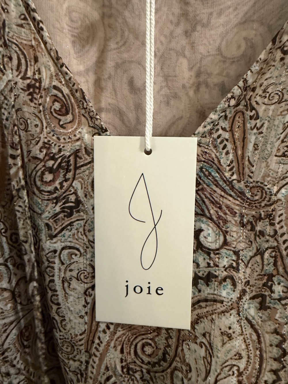 Joie Neutral Paisley V-Neck Smocked Waist Blouse - Picture 4 of 7